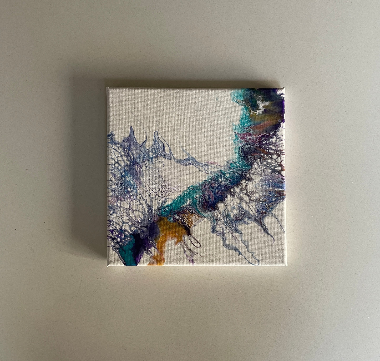 Bee - Original abstract acrylic painting - 8" (20cm) x 8" (20cm) x 0.7" (1.8cm)