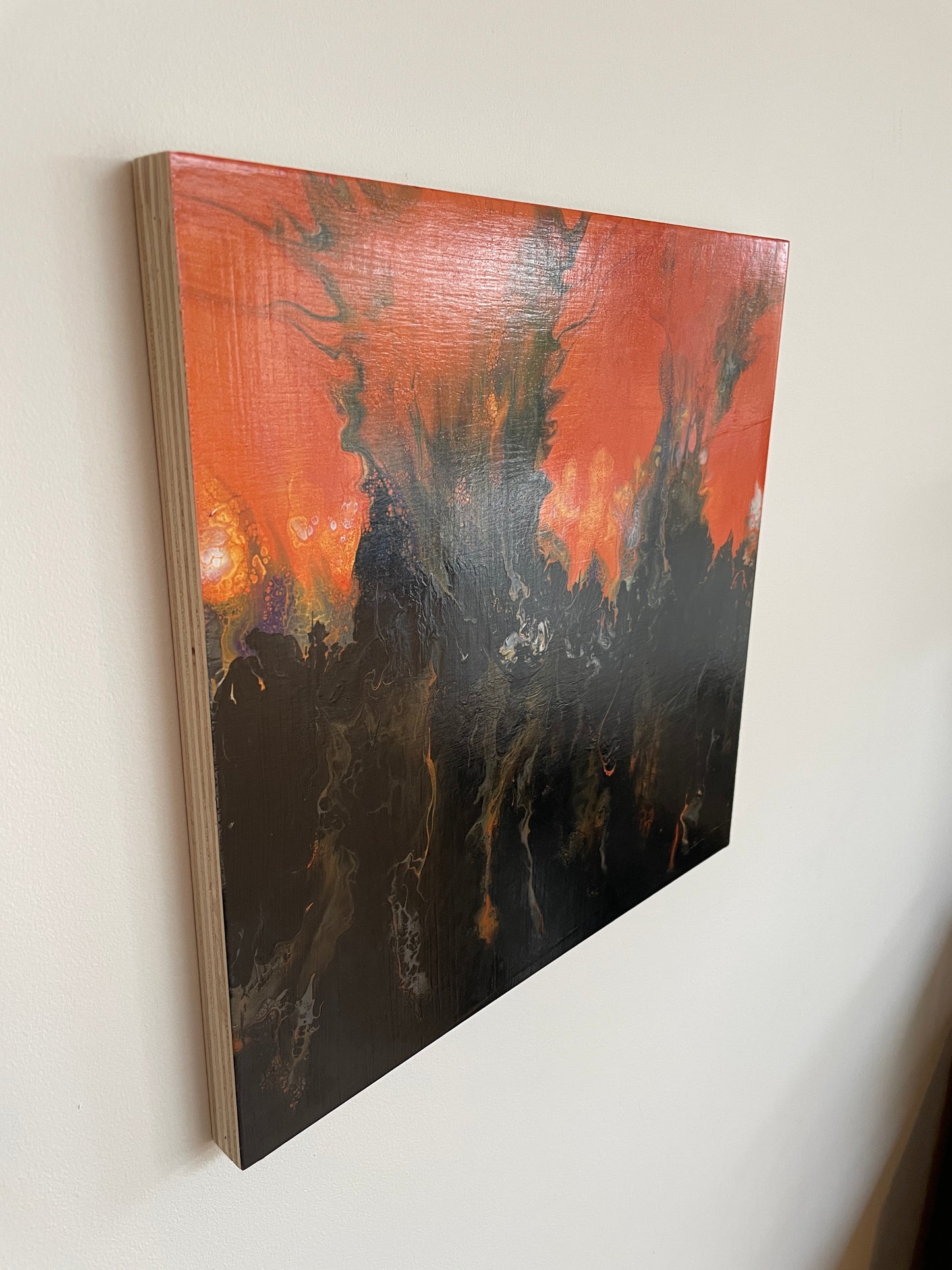 Bonfire - Original abstract acrylic painting - 12" (30cm) x 12" (30cm) x 0.7" (1.9cm)