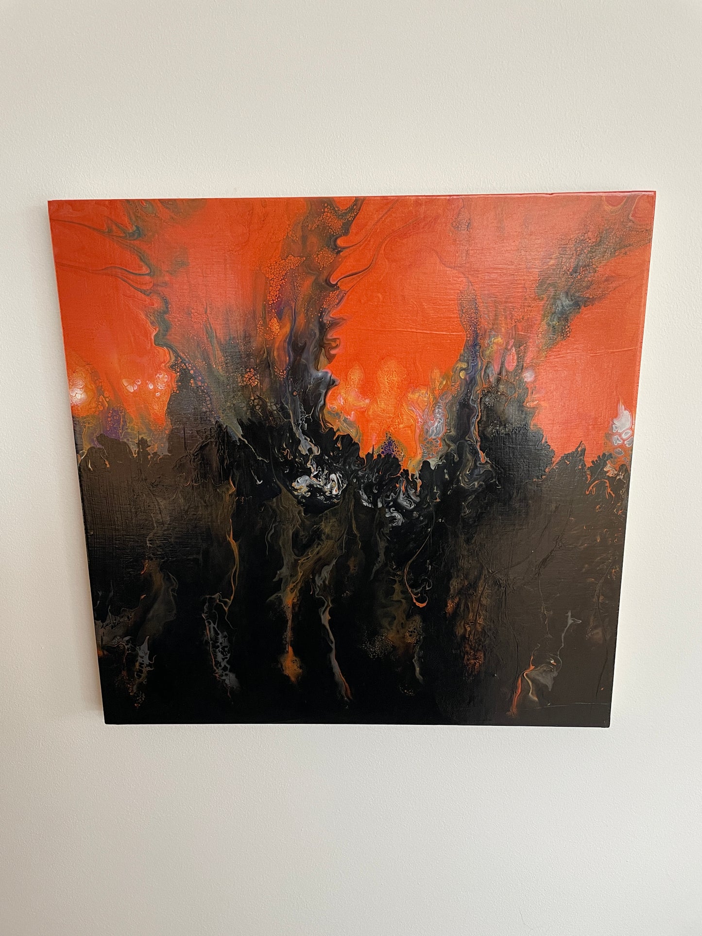 Bonfire - Original abstract acrylic painting - 12" (30cm) x 12" (30cm) x 0.7" (1.9cm)